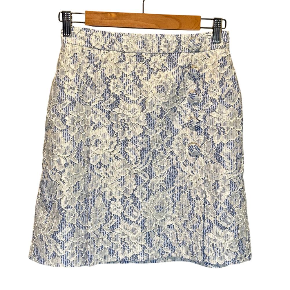 MSGM Milano Blue & White Floral Lace Mini Skirt - size 40 (US Medium)